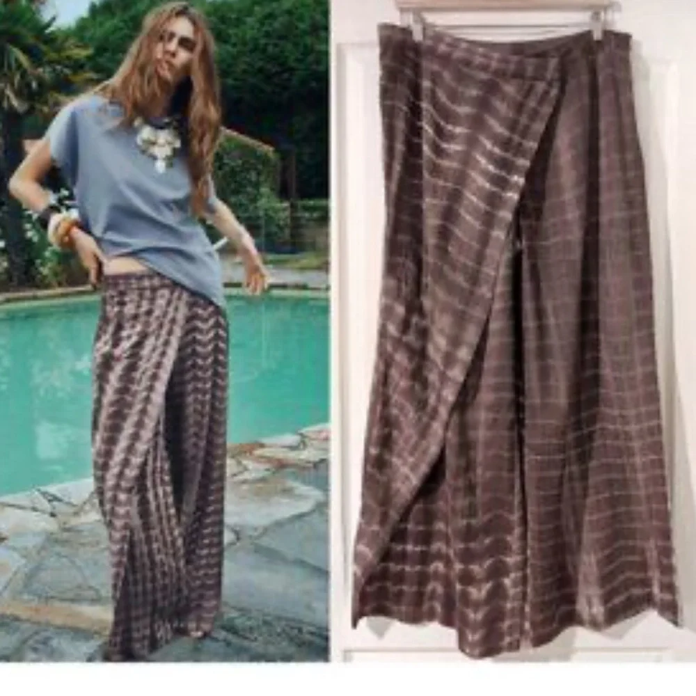 NEW ZARA Zara Tie Dye Grey Linen Blend  Wide Leg Relaxed size XL 🚨NO DISCOUNT